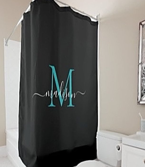 Custom black monogram shower curtain